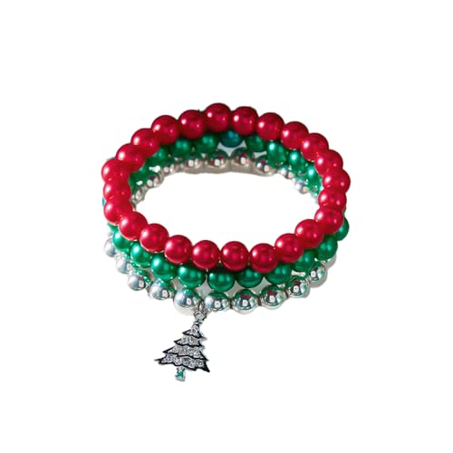 BKEPDY 3 Stück Weihnachtsarmbänder Set für Frauen Stapelbares Stretch Perlenarmband Set Weihnachten Handarmband Christmas Friendship Bracelets für Weihnachtsfeier Bunte Bead Armbänder (Farbe-3 von BKEPDY