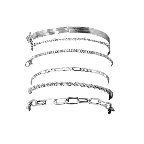 BKEPDY 6Pcs Armband Damen Silber Armbänder Kettenarmbänder Set Für Damen Verstellbare Mode Überzug Zierliche Mehrschichtige Kette Schmuck Armbänder Damen Set BKEPDY 6Pcs Armband Damen Silber Armbänder Kettenarmbänder Set Für Damen Verstellbare Mode Überzug Zierliche Mehrschichtige Kette Schmuck Armbänder Damen Set von BKEPDY