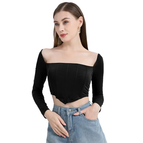 BKEPDY Backless Top Damen Y2K Crop Top Rückenfreies Oberteile Langarm Slim Fit Cut Out Shirts Sexy Bluse Oberteile Slim Fit Basic Casual Longshirt Tops (L) von BKEPDY