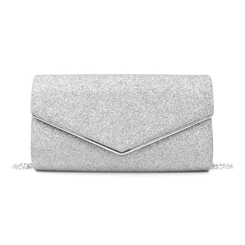 BKEPDY Clutch Abendtasche für Damen Elegante Umschlagtasche Kettentasche mit Abnehmbarer Kette Umhängetaschen Glitzer-Abendtasche für Hochzeit Party Bankett Feiertage von BKEPDY