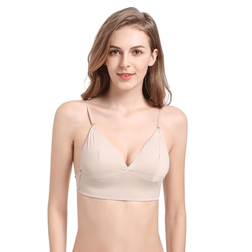 BKEPDY Damen BH mit Tiefem Rücken für Frauen Deep V Multiway Plunge Bra Push-Up BH Unterwäsche Rückenfreier BHS Unterwäsche Abnehmbar Wandelbarer Träger (Beige L (36/80ABC)) von BKEPDY