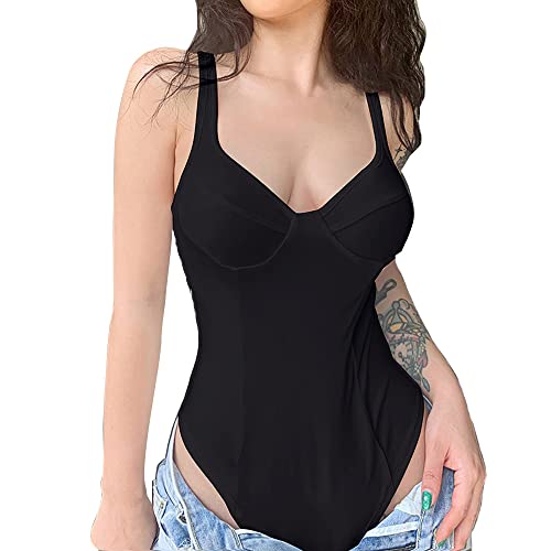 BKEPDY Damen Body Bodysuit Ärmellos V Kragen Slim Bodies Oberteil Overall Sexy Unterziehbody Blusebody Elegant Schmal Bodys Tops Classics Damen Top Jumpsuit (Schwarz L) von BKEPDY