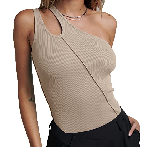 BKEPDY Damen Body Bodysuit Sexy Bodys Off Shoulder Bodysuit One Shoulder Body Sexy Unterziehbody Ärmellos Body Elegant Bodies Sommer Oberteil (Aprikose L) von BKEPDY