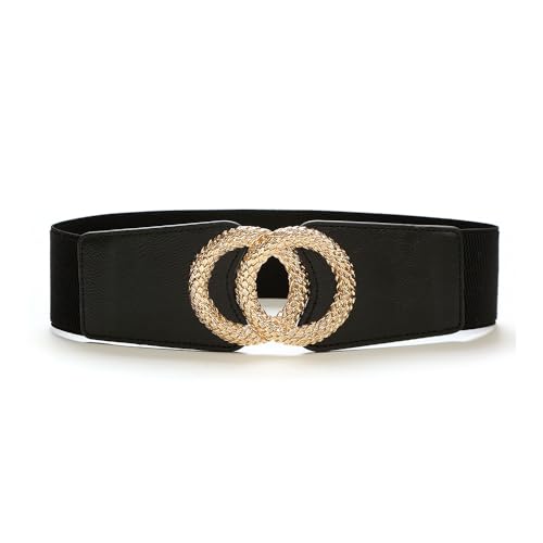 BKEPDY Elastischer Taillengürtel Doppelring Schnalle Breiter Stretchgürtel Klassischer Damengürtel Elegant Zeitlos von BKEPDY
