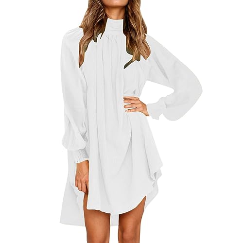 BKEPDY Damen Kleid Langarm Elegant Blusekleid Freizeitkleid Locker Kleider Boho Strandkleider mädchen Festlich Kleider Damen Kurz Swing Tank-Kleid Strandkleid(M) von BKEPDY