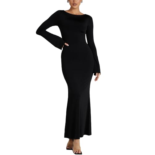 BKEPDY Damen Langarm Maxikleid Sexy Lounge Partykleid Cocktailkleid Bodycon Elegant Wickelkleid Lounge Festliche Vintage Kleider Lang Slip Kleid Abendkleid Ballkleid von BKEPDY