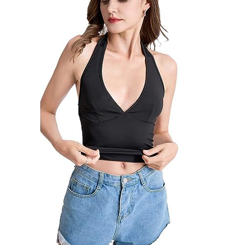 BKEPDY Damen Sexy Ärmellos Y2K Rückenfreies Oberteil Sexy Backless Top Elegant Oberteile Damen Sommer Crop Top Rücken Cut Out T-Shirt (M) von BKEPDY