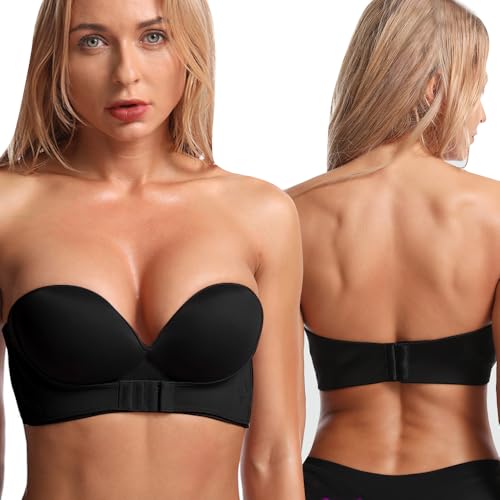 BKEPDY Damen Trägerloser BH Push-Up Ohne Bügel Nahtlos Bandeau BH mit Vorderer Schnalle Unsichtbarer Komfort Unterwäsche von BKEPDY