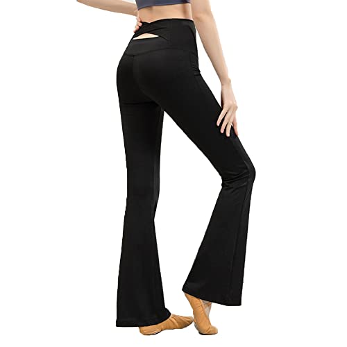 BKEPDY Damen Yogahose Hohe Taille Mikro Schlaghose Damen Blickdicht Bauchkontrolle Slim Fit Sporthose Bootcut Fitness Hosen Sport Leggings Lounge (Schwarz M) von BKEPDY