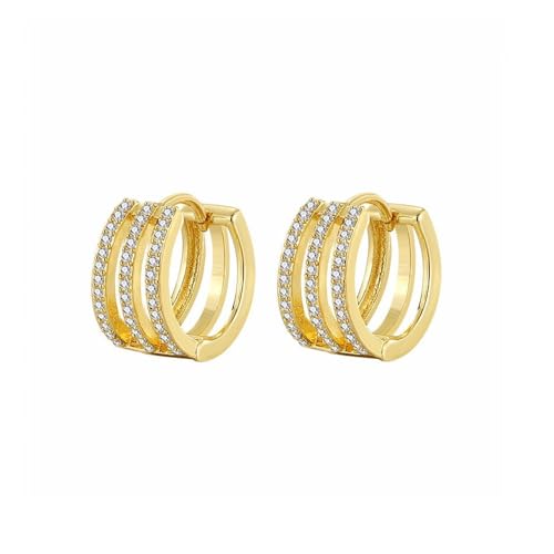 BKEPDY Frauen Ohrringe Geometrisch Einstellbare Einstellung AAA Grade Zirkonia Dreireihige Ohrringe Hypoallergen Knorpel Hoops Chunky Schmuck Geschenk (Gold) von BKEPDY