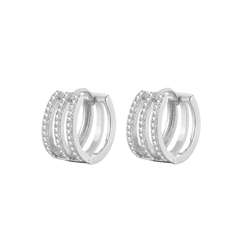 BKEPDY Frauen Ohrringe Geometrisch Einstellbare Einstellung AAA Grade Zirkonia Dreireihige Ohrringe Hypoallergen Knorpel Hoops Chunky Schmuck Geschenk (Weißgold) von BKEPDY