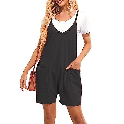 BKEPDY Jumpsuit Damen Ärmellos Sommer Latzhose Locker Hosenanzug Rundhals Casual Overall Romper Baggy Oversize Romper Playsuit Sommerhose Arbeitshose von BKEPDY