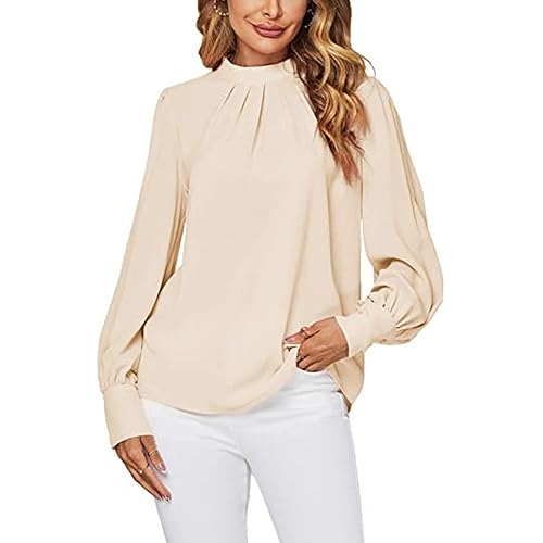 BKEPDY Langarmshirt Damen Bluse Elegant V Ausschnitt Chiffon Bluse Lässige Elegant Lose Einfarbig Shirt Tunika Tops Klassischer Schnitt(L) von BKEPDY