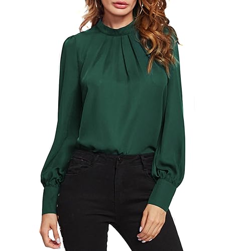 BKEPDY Langarmshirt Damen Bluse Elegant V Ausschnitt Chiffon Bluse Lässige Elegant Lose Einfarbig Shirt Tunika Tops Klassischer Schnitt(M) von BKEPDY