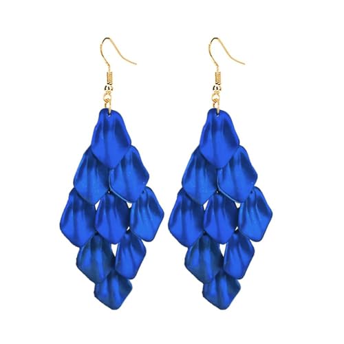 BKEPDY Acryl Ohrringe Blume Quaste Tropfen Baumeln Mehrstufige Blütenblatt Lange Boho Statement für Damen - Hochzeit Brautjungfer Geschenke Zubehör Schmuck (Blau) von BKEPDY