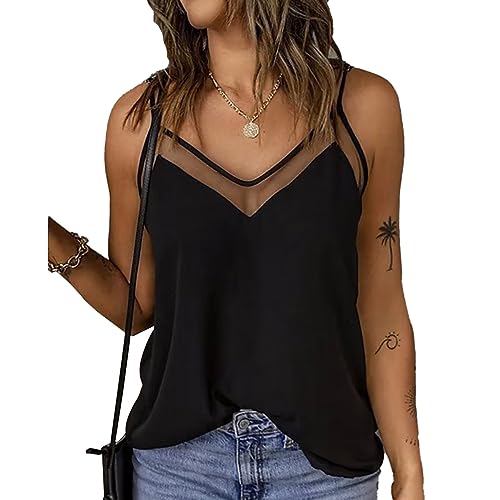 BKEPDY Tank Top Damen Vausschnitt Spaghettiträger Tops Sommer Elegant Ärmellos Trägertop Basic Tops Weste Ärmelloses Shirt Casual Oberteile Alltag Bluse von BKEPDY