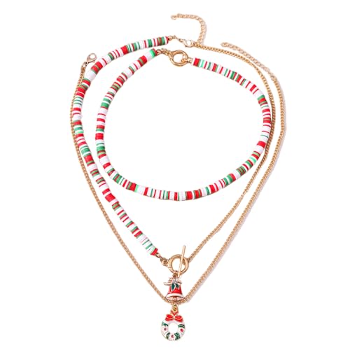BKEPDY Handgefertigte Mehrschichtige Perlenketten mit Anhängern Elegante Weihnachtskette für Frauen Hypoallergener Festtagsschmuck als Geschenk für Weihnachten Party Feierliche Anlässe (Farbe) von BKEPDY
