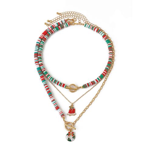 BKEPDY Weihnachten Halskette Damen mit Layered Kette und Anhängern Schneemann und Weihnachtsbaum Choker Schmuck für Festliche Anlässe (Farbe-1) von BKEPDY