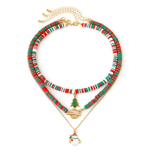 BKEPDY Weihnachten Halskette Damen mit Layered Kette und Anhängern Schneemann und Weihnachtsbaum Choker Schmuck für Festliche Anlässe (Farbe-2) von BKEPDY