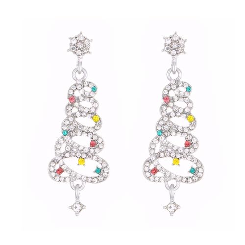 BKEPDY Weihnachtsschmuckset für Damen Weihnachtsohrringe mit Weihnachtsbaum Ohrringen und Funkelnden Details als Festliches Geschenk für Weihnachten (Silber) von BKEPDY