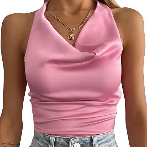 Damen Neckholder Tank Tops Backless Top Rückenfreies Shirt Ärmellose Corset Top Sommer Oberteile Sexy Weste Basic T-Shirt Slim Fit Elegant Shirts Schwarz von BKEPDY