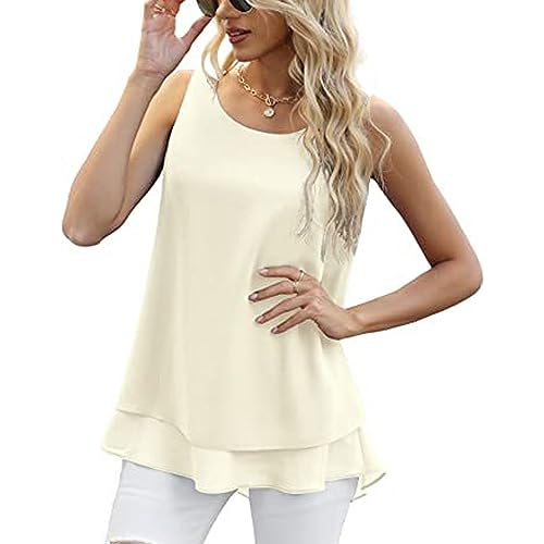 Damen Tank Top Ärmellos Oberteile Sommermit Rundhalsausschnitt Weste Tshirts Blusen Shirts Chiffon Tanktop Lose Lässige Oberteile Basic Cami für Frauen von BKEPDY