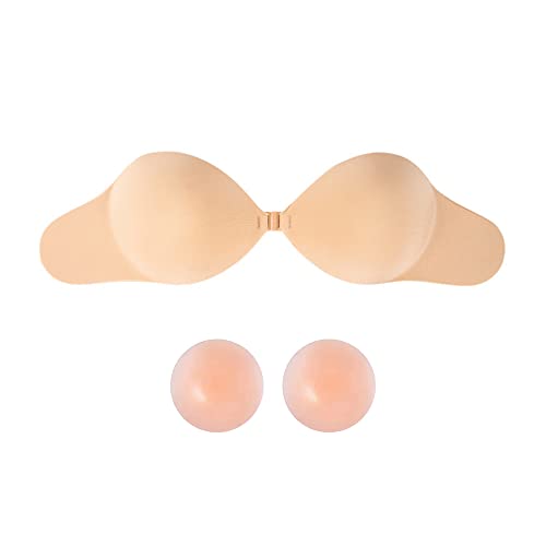 Klebe BH für Damen BH Rückenfrei BH Trägerloser Push Up Wiederverwendbar Silikon Selbstklebend BH Unsichtbarer Mit 2Pcs Nippel Abdeckungen für Abendkleid Hochzeitskleid Rückenfreie Kleidung Badeanzug von BKEPDY