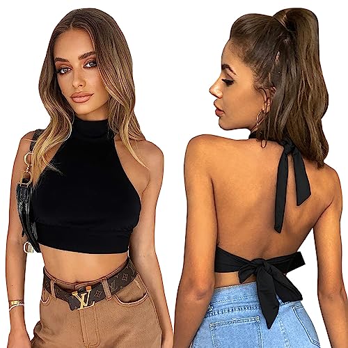 Neckholder Top Damen Ärmellose Tops Rückenfreies Tank Top Slim Fit Shirts Cami Top Sexy Crop Top Elegant Stil Strassenmode Sommer Oberteile von BKEPDY