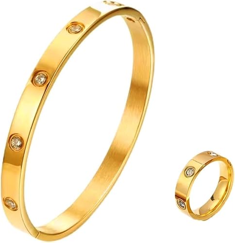 BKEPDY Rundarmband Ring Set Kristall Schmuckset Edelstahl Armreif Damenring Luxus Hochwertig Elegant Klassisch Zeitlos von BKEPDY