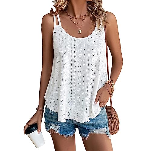 Tank Top Damen Spaghetti Tops Sexy Ärmelloses Elegant Camisole Doppeltes Riemenoberteil Sommer Unterhemd Entspannt Basic Cami Shirts(Weiß L) von BKEPDY