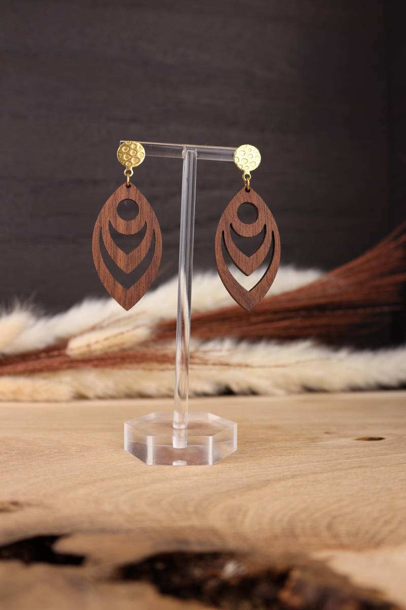 Blatt Ohrringe, Holzohrringe, Wallnusholz, Blatt, Geschenk, Boho von BKEdelholz
