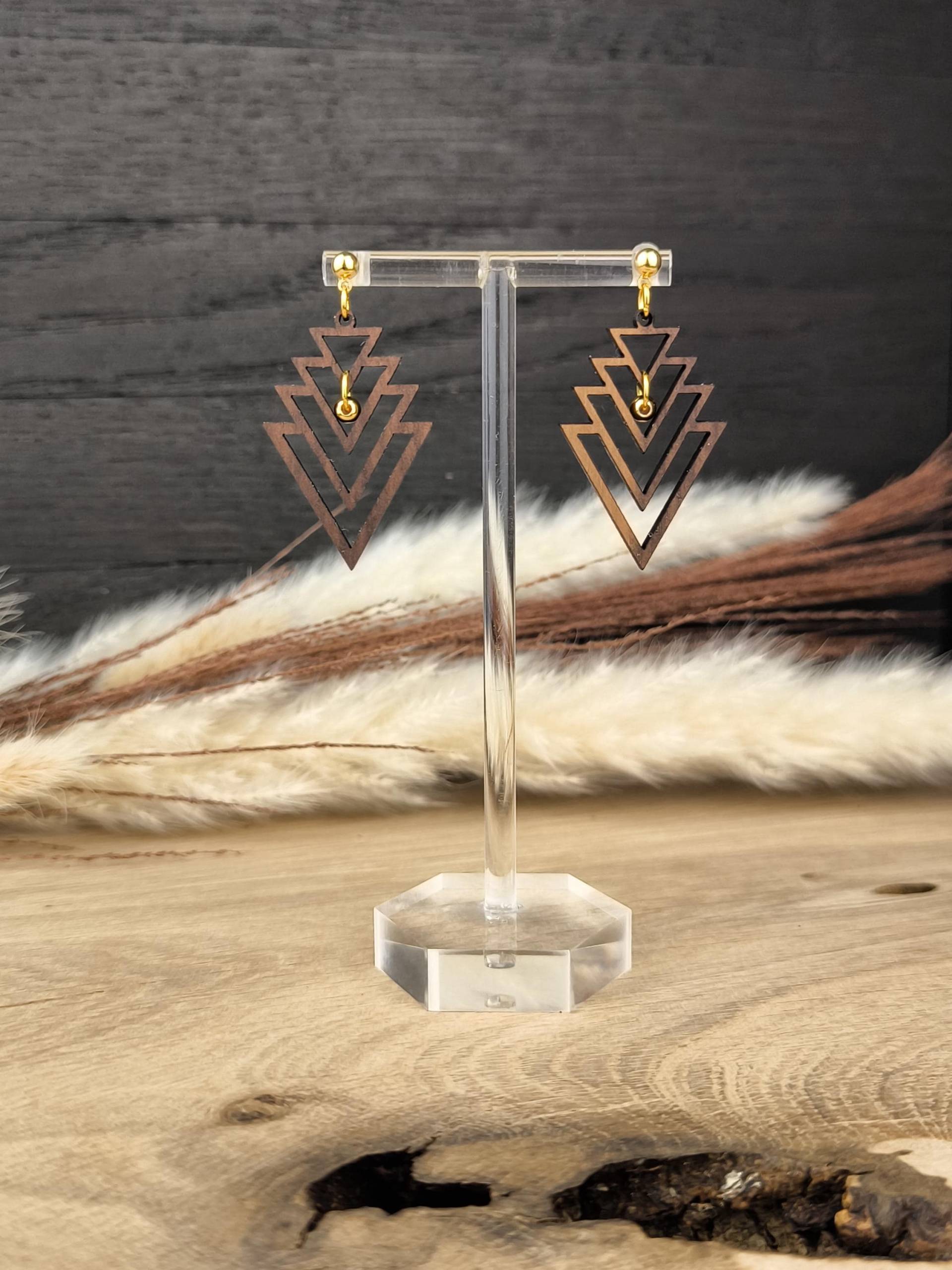 Elegante Ohrringe, Holzohrringe, Wallnusholz, Geometrisch, Geschenk, Boho von BKEdelholz