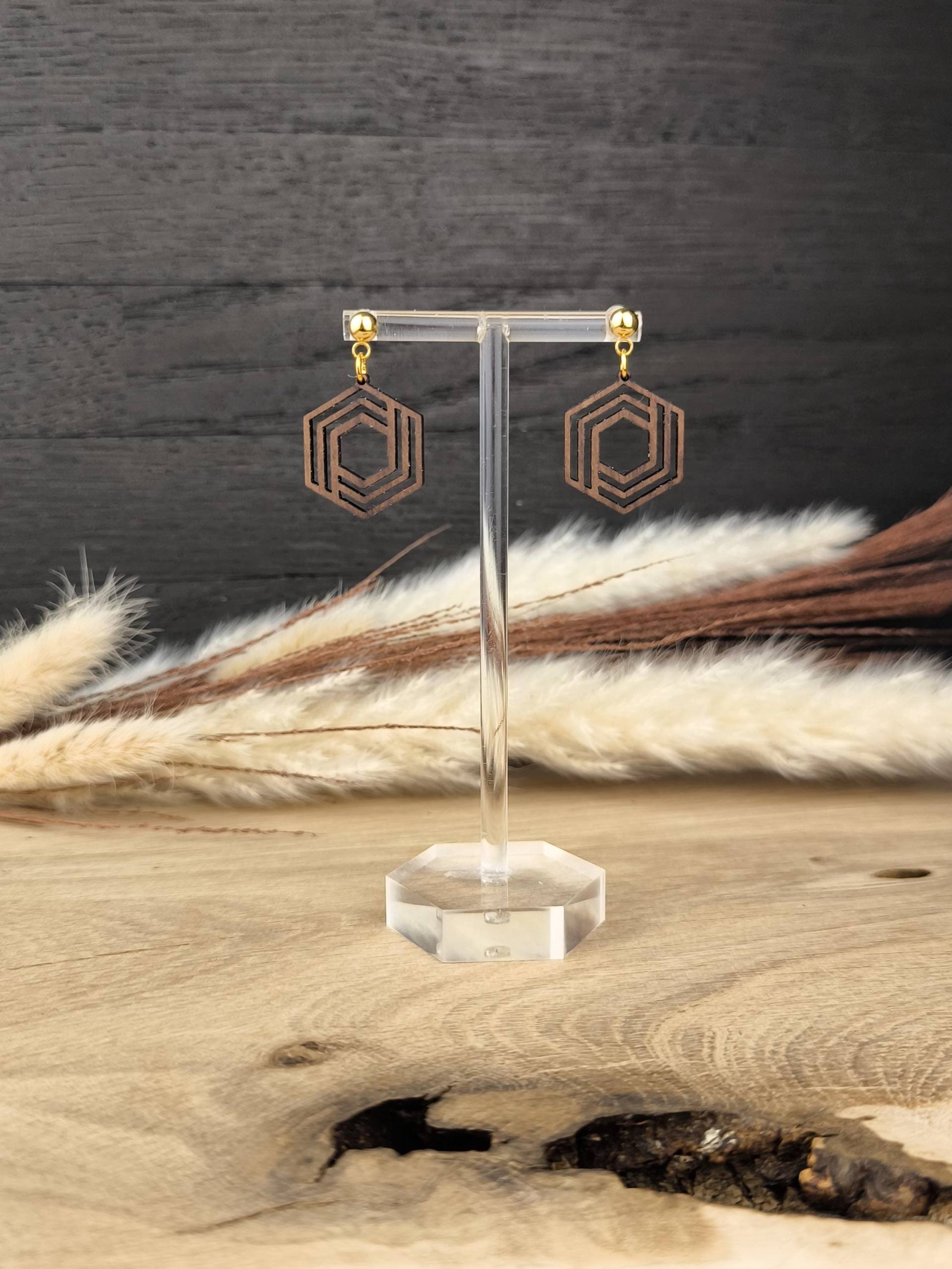 Elegante Ohrringe, Holzohrringe, Wallnusholz, Geometrisch, Geschenk, Boho von BKEdelholz