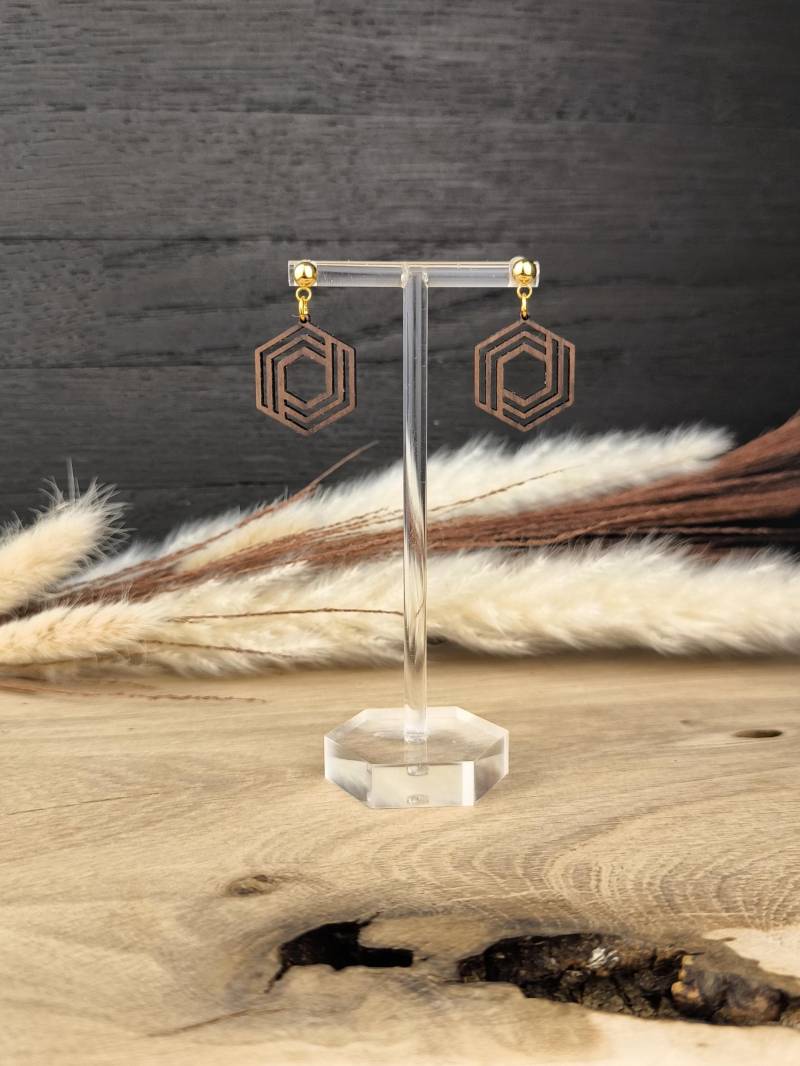 Elegante Ohrringe, Holzohrringe, Wallnusholz, Geometrisch, Geschenk, Boho von BKEdelholz
