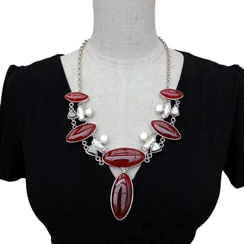 BKGWCSOR 26x52mm Red Agate White Biwa Pearl Sea Shell Necklace Women Jewelry von BKGWCSOR