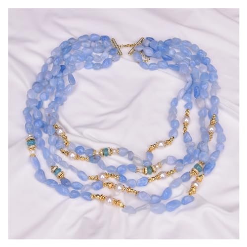 BKGWCSOR 5 Stränge natürliche blaue Aquamarin-Nugget-weiße Perlenkette, mehrreihig, Schmuck, modische Geschenke for Frauen von BKGWCSOR