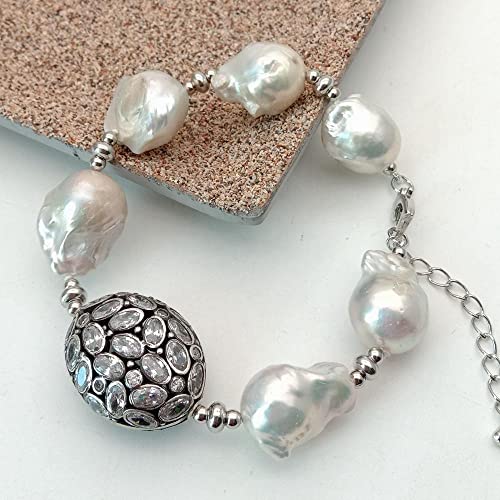 BKGWCSOR 8'' 14x18MM Nucleated Flameball Baroque Pearl Cubic Zirconia mirco pave Connector Bracelet for women Women von BKGWCSOR