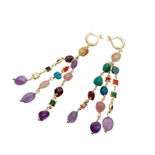 BKGWCSOR Mehrfarbige 6 x 8 mm verschiedene Edelstein-Ohrhänger mit CZ-Pflasterung und Hebelrückseite, Geschenke for Freundin und Frauen von BKGWCSOR