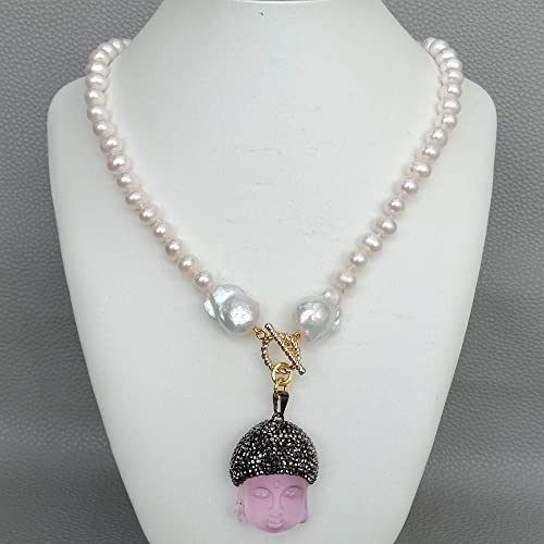 BKGWCSOR Quartz Buddha Pendant necklace White Keshi Pearl round Freshwater Pearl Necklace for women girl gift BKGWCSOR Quartz Buddha Pendant necklace White Keshi Pearl round Freshwater Pearl Necklace for women girl gift von BKGWCSOR