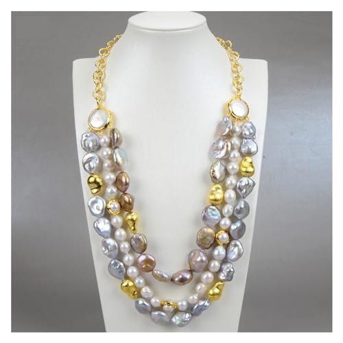 BKGWCSOR Schmuck 20'' 3 Stränge Natürliche Weiße Keshi Perle Grau Lila Münze Keshi Perle Halskette Anhänger Klassisch for Frauen von BKGWCSOR