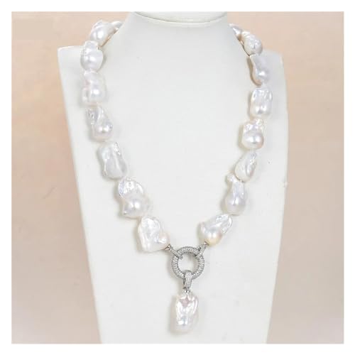 BKGWCSOR Schmuck 20" natürliche weiße barocke Perlenkette CZ-Anhänger klassisch for Frauen von BKGWCSOR