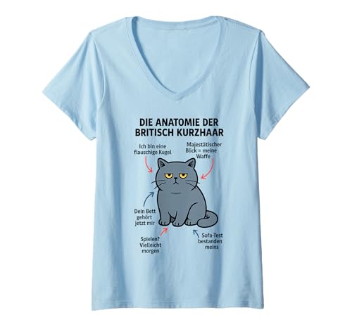 Damen Lustiges BKH Britisch Kurzhaar Katzen Anatomie T-Shirt mit V-Ausschnitt Damen Lustiges BKH Britisch Kurzhaar Katzen Anatomie T-Shirt mit V-Ausschnitt von BKH Britisch Kurzhaar Anatomie Katzen Humor