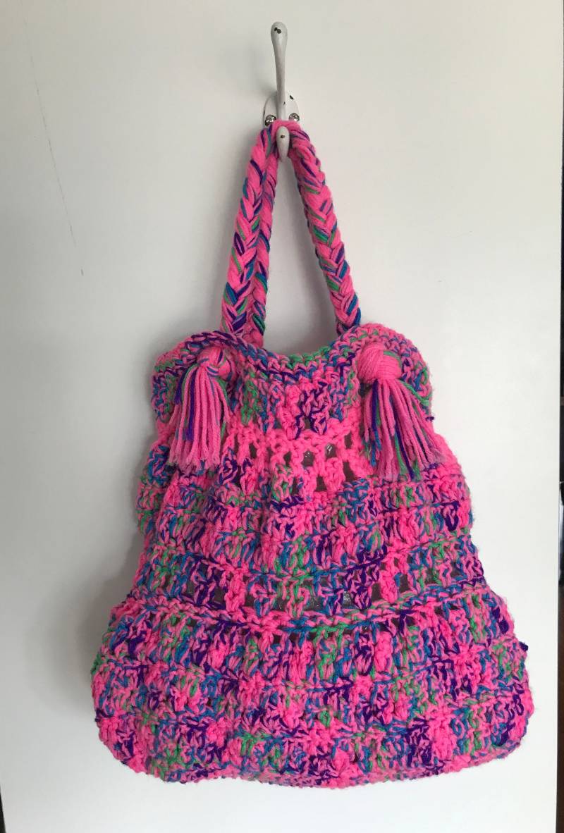 Große Neon Mehrfarbige Einkaufstasche/Shopper Handgestrickt von BKLYNHIPSTORE