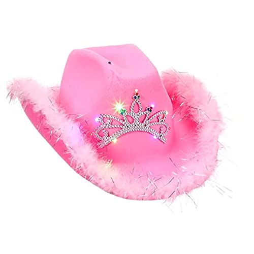 BKPAPTXY Cowboy Cowgirl Hat with Feather Boa String Women Bachelorette Party Club Costume Feather Cap (A Pink 2, One Size) von BKPAPTXY