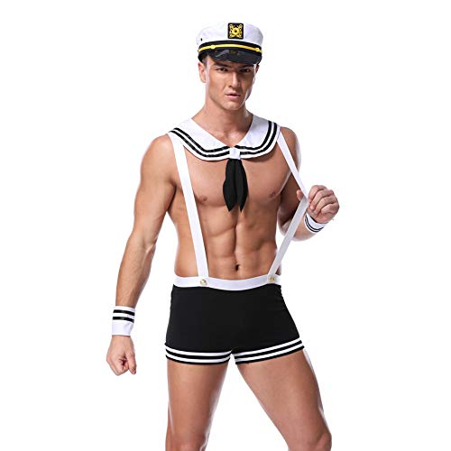 Herren Erotische Dessous Set Unterwäsche Männer Bodysuit Sexy Valentinstag Kostüm Cosplay Tanga für Mann Sexy Dessous Homosexuell Mann Fischnetz Männer Sexy Outfit Polizei für Sex (D , One Size ) von BKPAPTXY