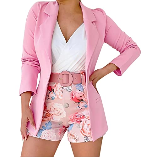 BKSCAYXS Damen Dreiteiliger Shorts Kleines Anzug-Set Business Blazer Anzug Revers Einfarbige Leibchen Ein Knopf Hoher Taille Set Oberteile Weste Anzugshorts Sommer Sexy Bekleidung Kurz Streetwear von BKSCAYXS