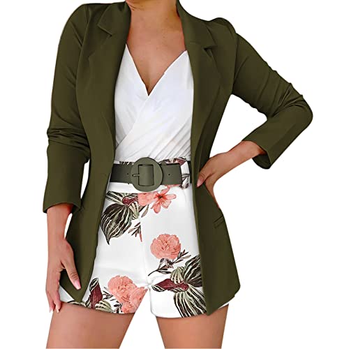 BKSCAYXS Damen Dreiteiliger Shorts Kleines Anzug-Set Business Blazer Anzug Revers Einfarbige Leibchen Ein Knopf Hoher Taille Set Oberteile Weste Anzugshorts Sommer Sexy Bekleidung Kurz Streetwear von BKSCAYXS