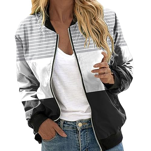 BKSCAYXS Damen Reißverschluss Langarm Print Casual Freizeitjacke Baseball Uniform dünne Jacke Blumenmuster Herbst Bomberjacke Stehkragen Outwear Kurz Coat Frühling Leicht Leichte Sommer (M1-Black, L) von BKSCAYXS