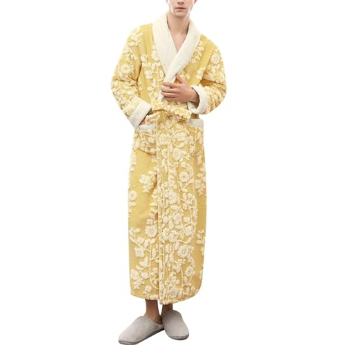 BKSCAYXS Herren Bademantel Baumwolle Winter Doppellagiger dicker Flanell Duschmantel Paare Luxus Jacquard Bademäntel Warm Kimono Frottee Lange Morgenmäntel 3XL (80-100kg) von BKSCAYXS