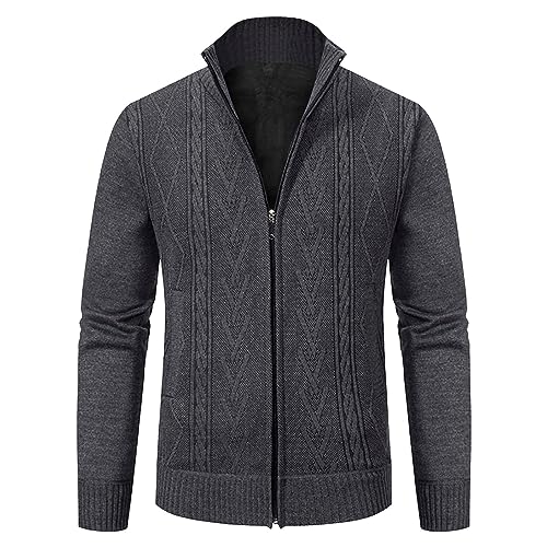 BKSCAYXS Modisches, farblich passendes großes Baumwoll-Cardigan-Strickhemd für Herren Winter Mit (Dark Gray, XL) von BKSCAYXS